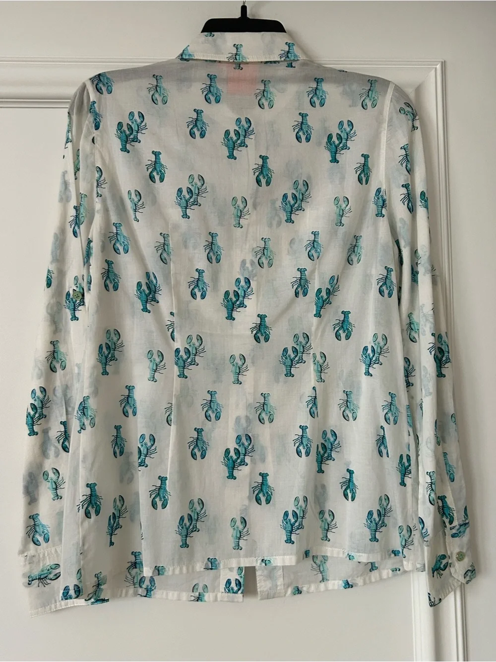 ⛵️⛴️🦞🦞🦞Tory Burch White Shirt with Teal Lobster Print🦞🦞⛵️